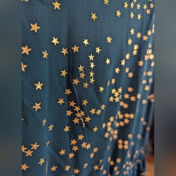 Emerald green with gold foil stars midi sleeveless dress - Picture 8 of 13